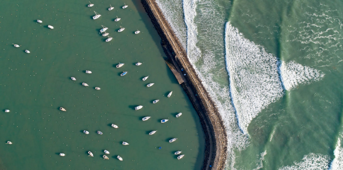 Aerial view of boats in Jard sur Mer port, Vendee